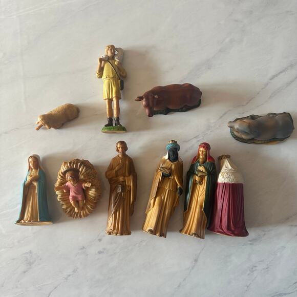 Vintage Nativity Set Joseph Mary Jesus Wise Men shepherd plastic Hong Kong 864 - Picture 1 of 10